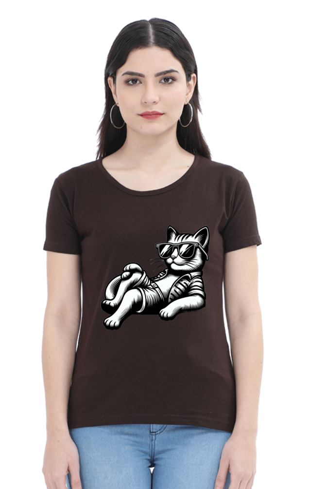 Round neck, half sleeve women cat T-shirt