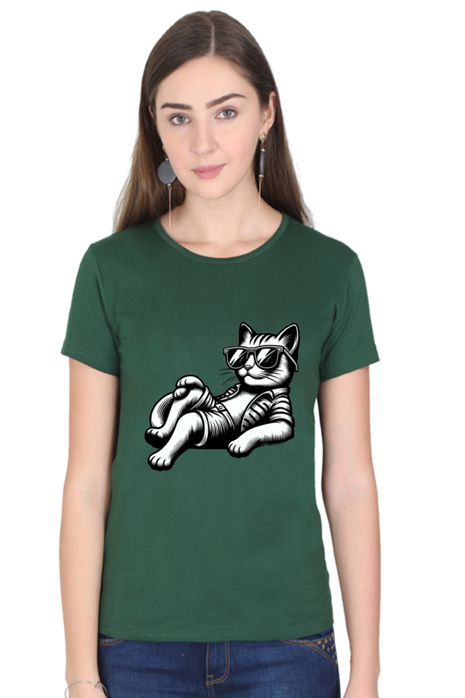 Round neck, half sleeve women cat T-shirt